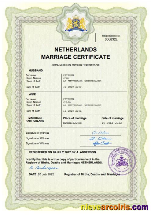 Netherlands marriage certificate